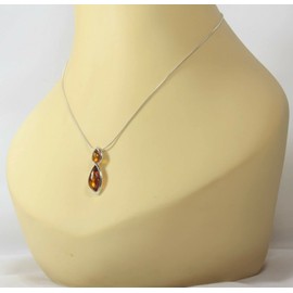 LIGURIUS NATURAL BALTIC AMBER STERLING SILVER 925 NECKLACE Cognac PENDANT Gemstone For Women & Silver Adjustable CHAIN Snake 45cm - 50 cm, Gift set