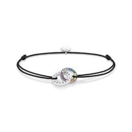 Thomas Sabo A2085-318-7-L22V Textile Bracelet Black with Two Rings Blackened Silver Recycled 925 Silver, 16-27 cm, Sterling Silver, Cubic Zirconia