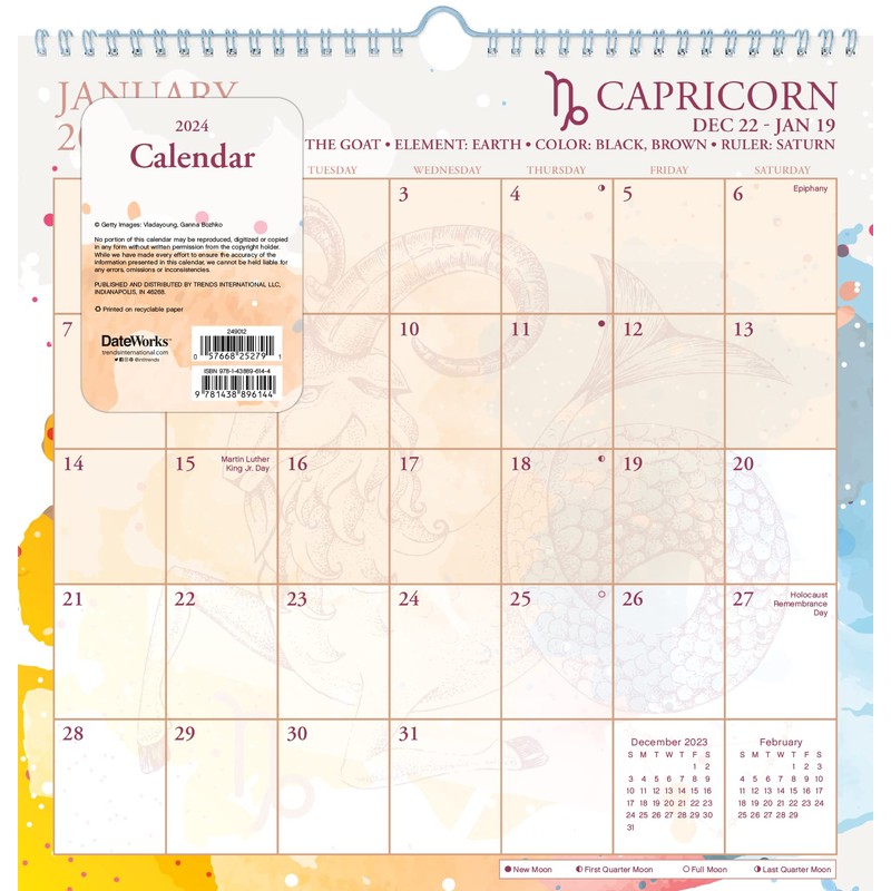 2024 Astrology Spiral Wall Calendar