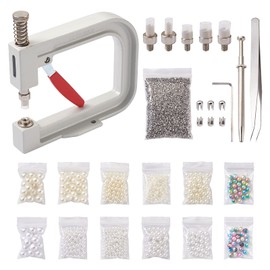 Cheriswelry Pearl Setting Rivet Fixing Machine Tool Kit 590pcs 5 Size Acrylic Round Pearl Beads Tweezers DIY Manual Pearl Rivet Button Making Tools for Clothes Shoes Hats