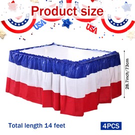 4 Pack 4th of July Patriotic Table Skirts, Red White and Blue Disposable Table Skirts for Independence Day 4th of July Memorial Day Patriotic Party Decoration