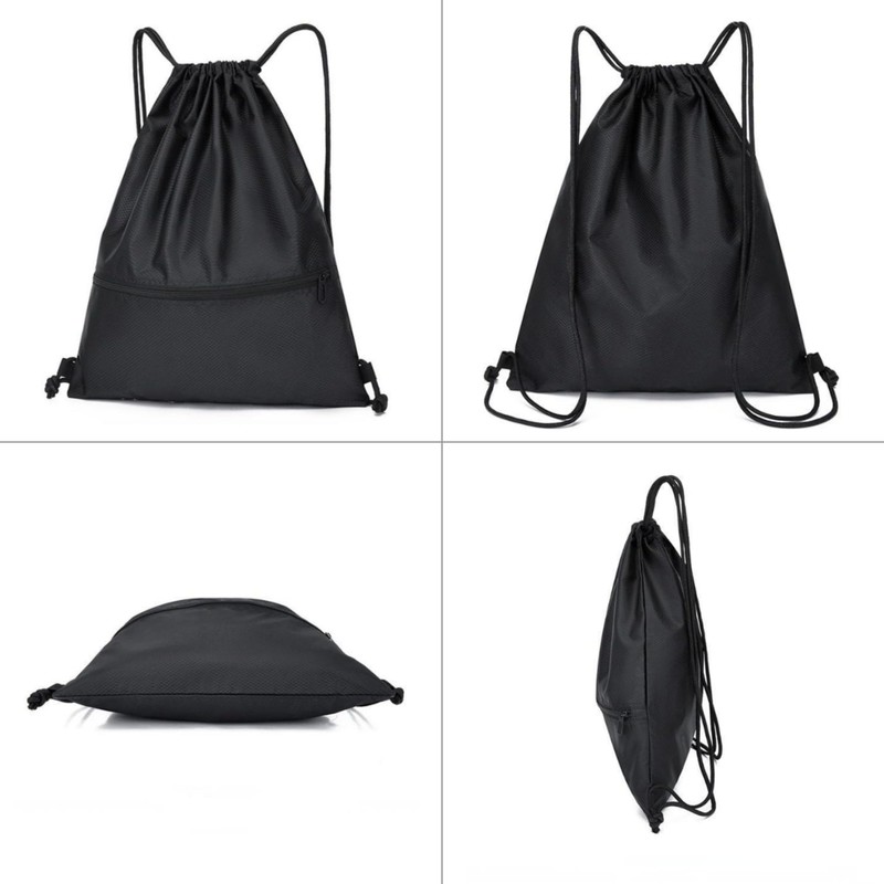 Drawstring Backpack Bag with Front Pocket Waterproof Oxford Cloth, Lightweight