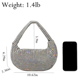UMREN Bling Full Glitter Knotted Handbag for Women Crystal Rhinestone Hobo Dumpling Bag Diamond Evening Clutch Crossbody Bag, B-black