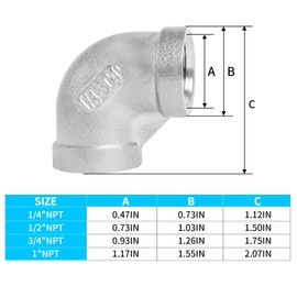 ChillWaves 304 Stainless Steel Pipe Fitting, 90 Degree Elbow 1/4" NPT Female x 1/4" NPT Female Thread Adapter(6-PACK)