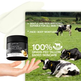 Tallow Honey Balm: 60g Beef Tallow for Dry Skin - Organic Grass-Fed Whipped Beef Tallow - Moisturizing Smooth Skin Care