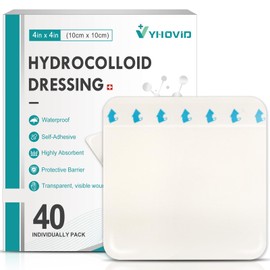 40 Pack Hydrocolloid Wound Dressing 4" x 4", Hydrocolloid Patch Bandages with Self-Adhesive, Bed Sore Bandages, Highly Absorbent for Burn, Blister, Acne Care, Sterile and Waterproof