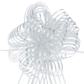 MECCANIXITY 5pcs 8 Inch Organza Large Pull Bow Metallic Gift Wrapping Bows Ribbon Chiffon Yarn Silver for Wedding Baskets Presents Christmas Valentine's Day