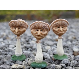Garden Mile Novelty Resin Miniature Mushroom Garden Ornaments Outdoor Fully Weatherproof and Eye Catching Mini Character Garden Statue for Indoor and Outdoor Patio, Pond, Bedding Decor - Set of 3