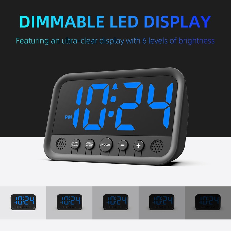 Small LED Digital Clock for Bedroom, Loud Alarm Clock for