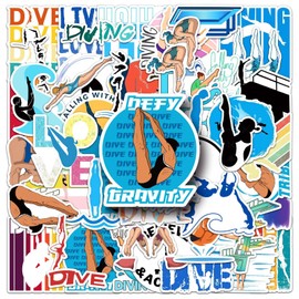 50Pcs Cool Diving Stickers,Waterproof Vinyl Aesthetic Springboard & Platform Diving Sports Stickers for Journaling,Laptop,Water Bottle,Planner,Scrapbook,Phone Case,Luggage,Skateboard,DIY Decor