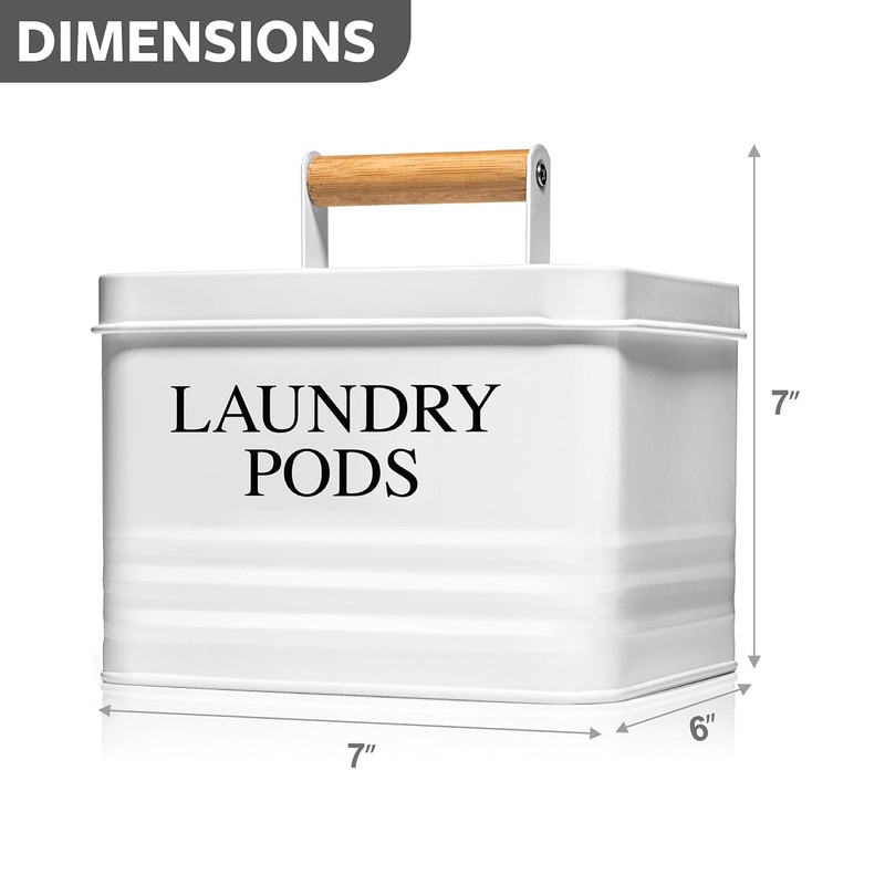 Calindiana Modern Farmhouse Metal Laundry Pods Holder Container with Lid