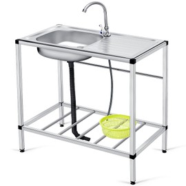 Tandefio Freestanding Outdoor Kitchen Utility Sink Set Stainless Steel Single Bowl Sink Portable Commercial Utility for Restaurant Cafe Bar Hotel Garage Laundry Room(Single Layer)