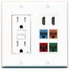RiteAV 2 HDMI 4 Cat6 Ethernet Mixed Color Wall Plate - GFCI [White/White]