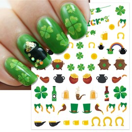 IDDFEVE St. Patrick's Day Nail Art Stickers, Irish Shamrock Leprechaun Hat 3D Self-Adhesive Nail Decals Lucky Clover Design (7 Sheets)