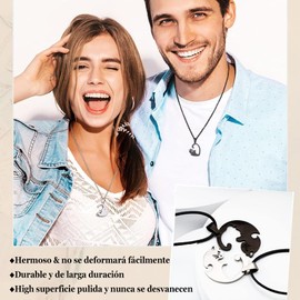 4 Piezas Pulseras Para Pareja y Collares para Parejas, Pulseras y Collares Corazón, Pulseras de Iman para Parejas Amistad, Novio, Novia, Regalo de San Valentin y Aniversario