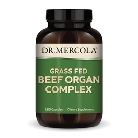 Dr Mercola Suplemento dietético Complejo de órganos de res alimentado con pasto, 30 porciones (180 cápsulas), sin OMG, sin gluten, sin soja