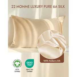 SilkSilky - Funda de almohada 100% seda de morera, fibras 6A de alto grado pura de 22 momme para cabello y piel, cierre de sobre, funda de almohada natural, orgánica, transpirable y refrescante