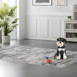 3x6 Runner Rug Washable Entryway: Abstract Print Door Mat with Non Slip Backing for Hallway Bedroom Kitchen - Low Pile Stain Resistant Thin Indoor Carpet - Home Decor for Minimalists 3x6 Black Grey