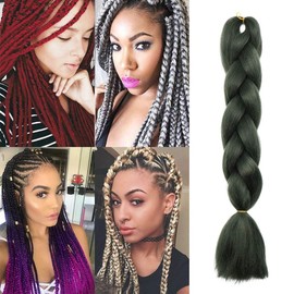 Silk-co Synthetic Hair for Braiding Jumbo Braids Extension 24 inches [100g] Afro Braids Crochet Twist Heat Resistant [Army Green]
