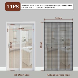 Yotache Magnetic Screen Door for Sliding Doors 72"x80", Screen Size 74"x81", Double-Sided Opening Screen Reinforced Mesh with Strong Magnets for French Front/Back Patio Doors | yotache