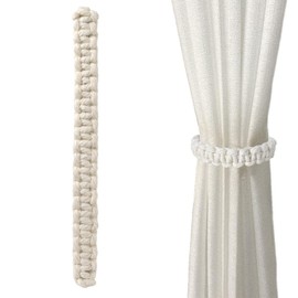 Vesaneae 4 PCS Braided Curtain Tiebacks, Hand Woven Boho Curtains Ties, Handmade Drapes Tieback Holdbacks for Home Office Decor for Indoor Outdoor Drapes (White)