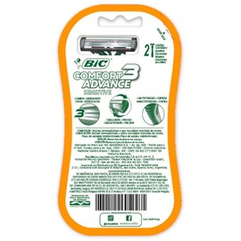 Rastrillo Bic Comfort 3 Advance Sensitive 3 Hojas de Acero Inoxidable 2 Piezas
