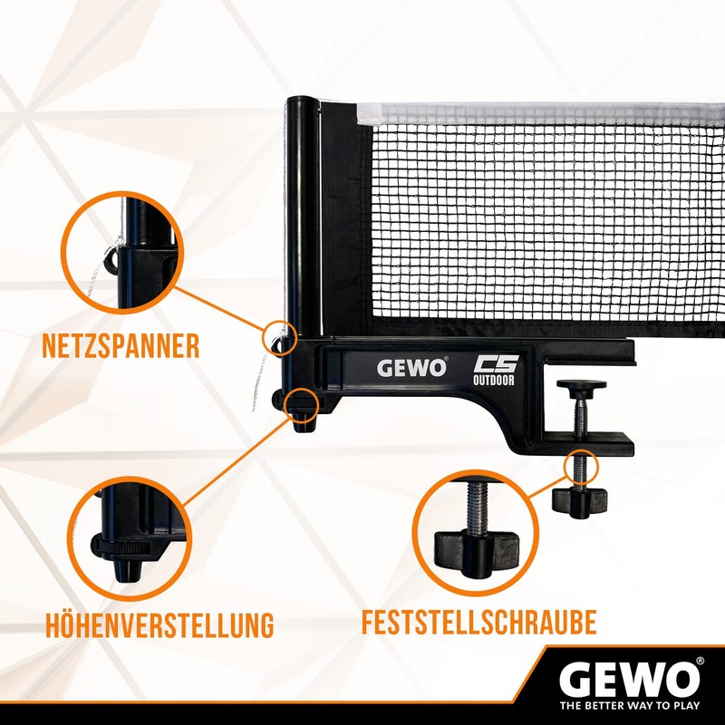 GEWO CS Outdoor Table Tennis Net - Weatherproof Table Tennis
