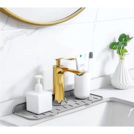 Kitchen Sink Faucet Mat - Faucet Accessories - Sink Accessories - Sink Splash Guard - Soap Dispenser and Sponge Holder Mat - Silicone Mat - Work Faucet Mat - Mat - Bathroom Sink Faucet Mat (GRAY)