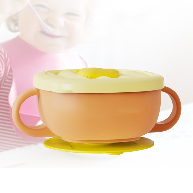 Toddler Suction Cup Bowls with Lids Prevent Falling Stainless Steel