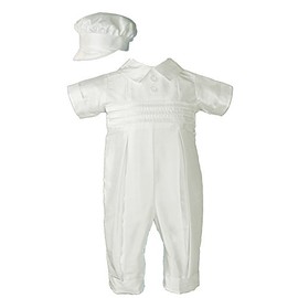 Little Things Mean A Lot White Silk Christening Baptism Coverall with Hat (24 Months (26-28 lbs))