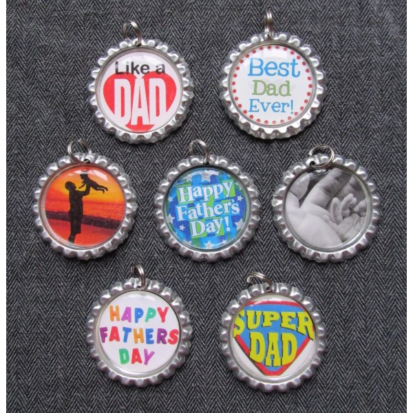Father Figure Daddy Day Man Flat Bottle Cap Charm Set