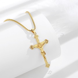 Vito 18K Gold Plated Jesus Cross Necklace for Women Men, 925 Sterling Silver Crucifix Pendant Jesus Necklaces Religion Protection Amulet Jewelry Gift for Husband Dad, 22+2"