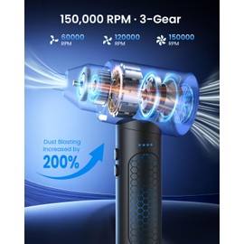 LOXP Electric Air Duster – 150000RPM Powerful Compressed Air Duster with LED Light, 3 Gears, 7500mAh Battery & Fast Charging, Rechargeable Air Blower for Computer, Keyboard, PC, Car, House & Outdoor