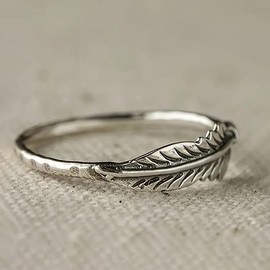 Retro Vintage Oxidized Leaf Braided Twisted Wrap Thumb Ring，Vintage vintage feather light luxury ring (ANTIQUE SILVER, 6)