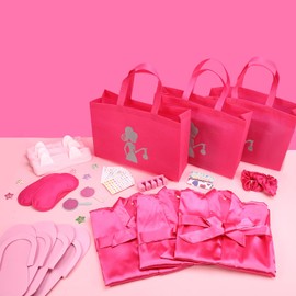Hoemwarm 122 Pcs Kids Spa Party Favors Kit - Girls Satin Robes, Nail Salon & Tote Bags for Slumber, Birthday & Halloween Parties - Complete DIY Spa Set for 10 Guests