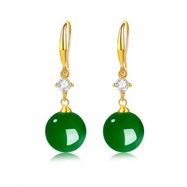 Dainty Agate Ball Dangle Earrings for Women Girls 14K Gold Plated Hypoallergenic Round CZ Crystal Drop Dangling Fish Hook Stud Earrings Fashion Birthday Wedding Holiday Jewelry Gifts (Green)