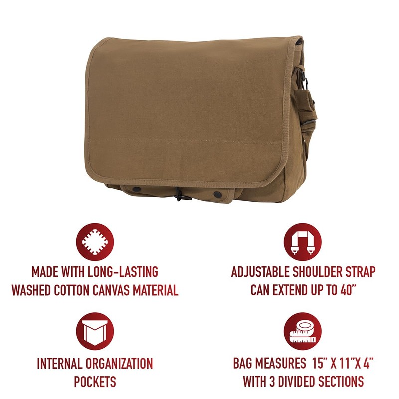 Rothco Vintage Canvas Paratrooper Crossbody Shoulder Bag, Brown