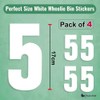 Pack of 4 White Bin Stickers Number - 5 Waterproof