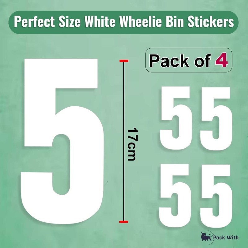 Pack of 4 White Bin Stickers Number - 5 Waterproof