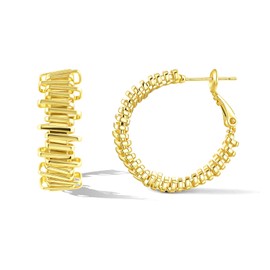 14K Gold Plated Hoop Earrings, Sterling Silver Needle, Lightweight with Geometric Design
