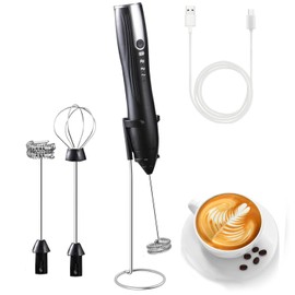 Find-In-Find Rechargeable Milk Coffee Wand with Stand, Handheld Electric Foam Maker, Detachable Stainless Steel Whisk Frother for Coffee, Drink Mixer for Lattes, Cappuccino, Matcha, Egg, (Black)