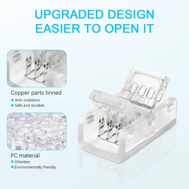 RGBZONE 10Pcs 8mm 4 Pin LED Connectors, Strip to Strip