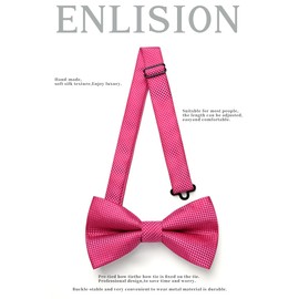 Enlision Men's Pink Bow Tie and Pocket Square Set Pre Tied Bow Tie for Wedding Party Business Solid Color