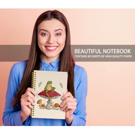 Knibeo Frog on a Mushroom Notebook Journal - Frog Notebook, Mushroom Notebook, Mushroom Gifts for Mushroom Lovers, Frogs Gifts for Frog Lovers, 5.5×8.3 Spiral Bound Notebook with 164 Pages