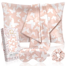 Miss Adola Mulberry 1Pack Silk Pillow Case for Hair and Skin 19 Momme Standard 75 x 50cm Silk Pillowcase with Eye Mask & Scrunchie Soft Silk Pillowcase Sleeping Gift for Women, PK Butterfly