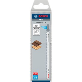 Bosch 25 x PRO Hardwood Fast T344DF Jigsaw Blades (for Hardwood, Coarse Chipboard, Length 152 mm, Professional Accessories Jigsaw)