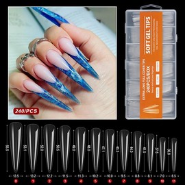 G&B 240Pcs Square Nail Tips, Long Square Press On Soft Gel X Nails, 12 Sizes Half Cover Acrylic False Nail Tips, for Beginner and Home Salon Diy