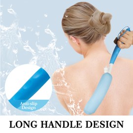 Leetye Mei Long-Handle Back Bath Brush, with Anti-Slip Long-Handle Back Scrub net, is Used for Auxiliary Bath and Shower for The Elderly and People with Limited Activities (Black Blue)