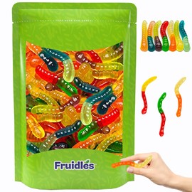 Fruidles Large Gummi Worms Candy, Assorted Fruit Flavors Gummies, Allergy Friendly, Non-GMO, No Artificial Sweeteners Gummy (Half-Pound)
