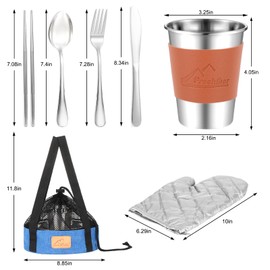 Camping Mess Kit - 1 to 2 Persons Camping Dishes Includes Cups Bowls Dishes Knives Forks Spoons, Etc, Camping Cutlery Set with Mesh Bag is Easy to Carry for Backpacking, Camping, Hiking and Picnics